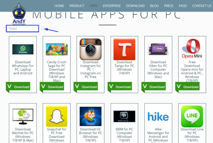 Download Tinder using Andy's Emulator