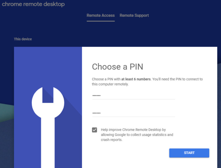 Setting pin on Chrome Remote Desktop