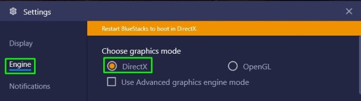 Change graphic mode to DirectX